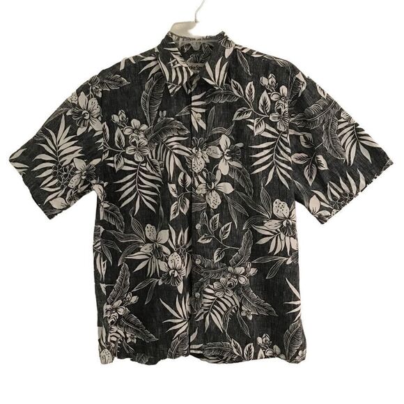 Vintage Cooke Street button up black & creamHawaiian print shirt M - Picture 1 of 6